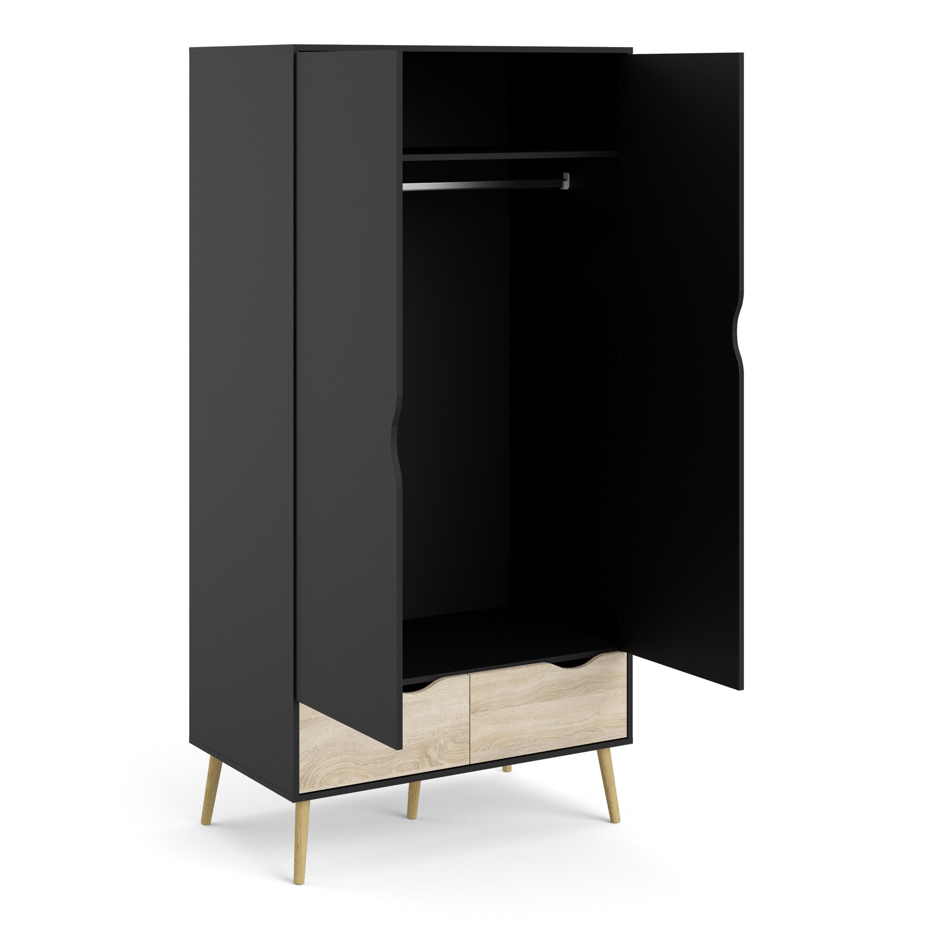 Oslo Wardrobe 2 Doors 2 Drawers in Black and Oak