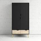 Oslo Wardrobe 2 Doors 2 Drawers in Black and Oak