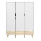 Oslo Wardrobe 3 Doors 3 Drawers in White and Oak