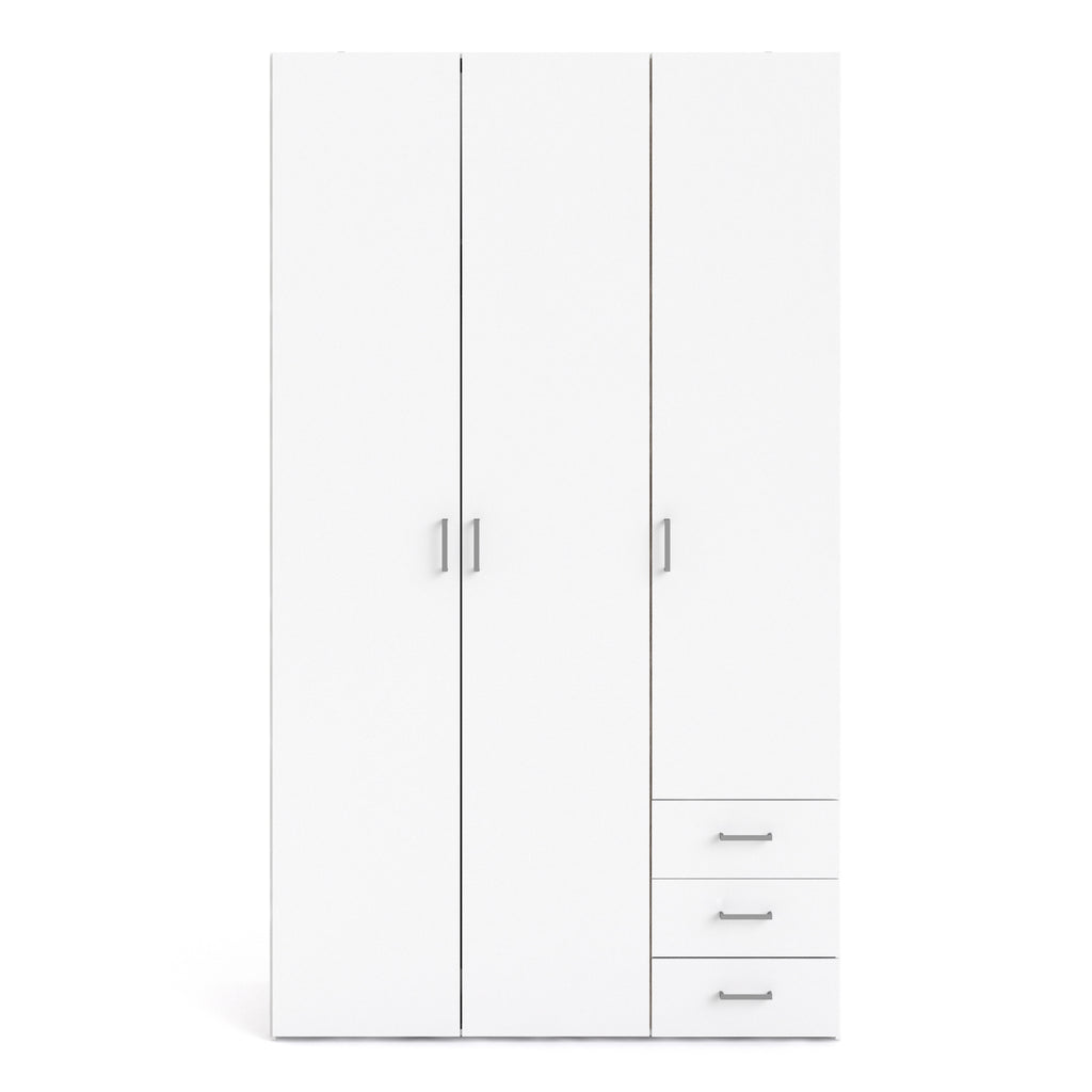 Space Wardrobe 3 Doors 3 Drawers in White 2000