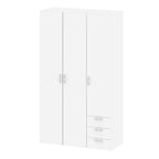 Space Wardrobe 3 Doors 3 Drawers in White 2000