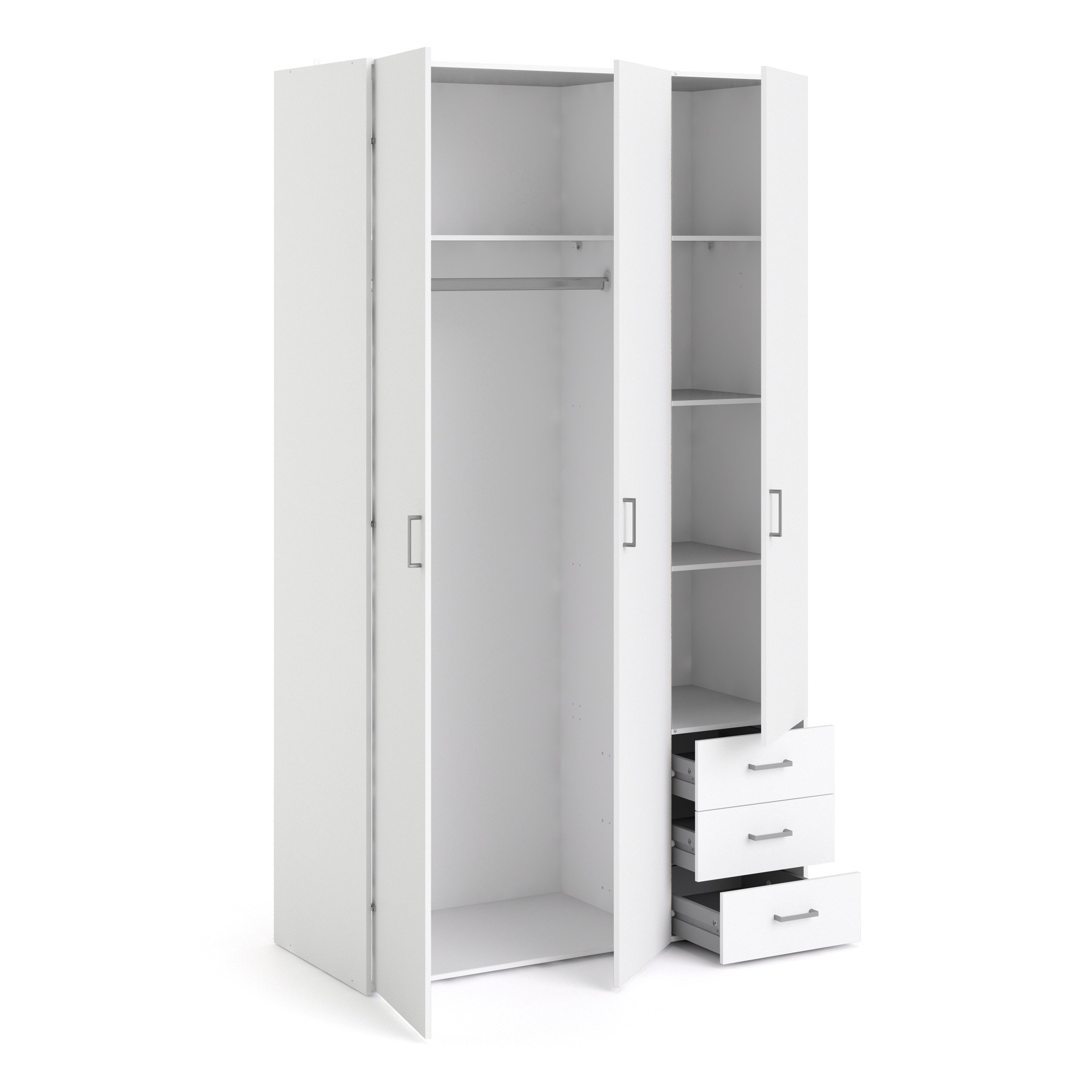 Space Wardrobe 3 Doors 3 Drawers in White 2000