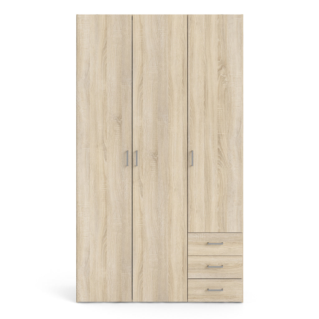Space Wardrobe 3 Doors 3 Drawers in Oak 2000