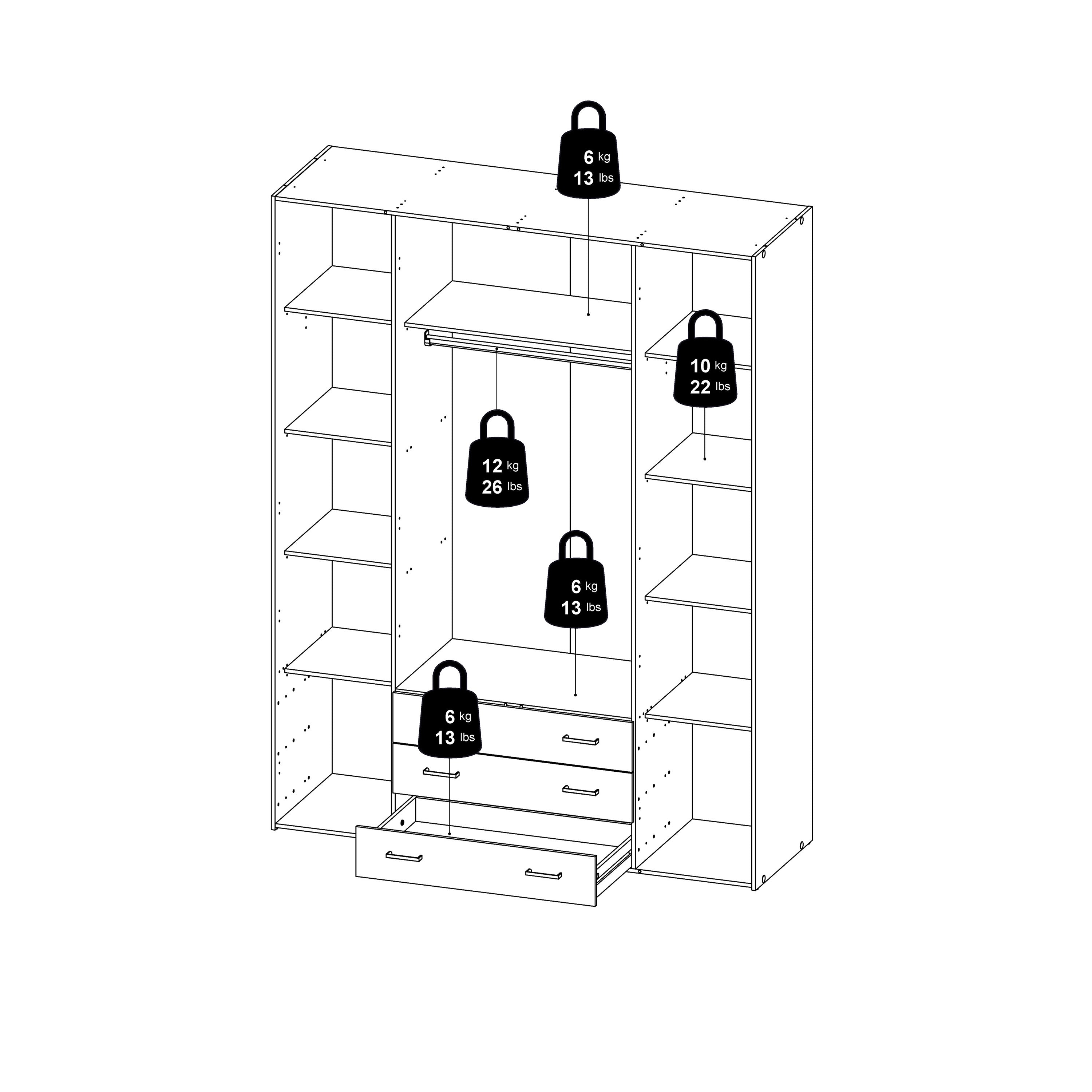 Space Wardrobe 4 Doors 3 Drawers in White 2000