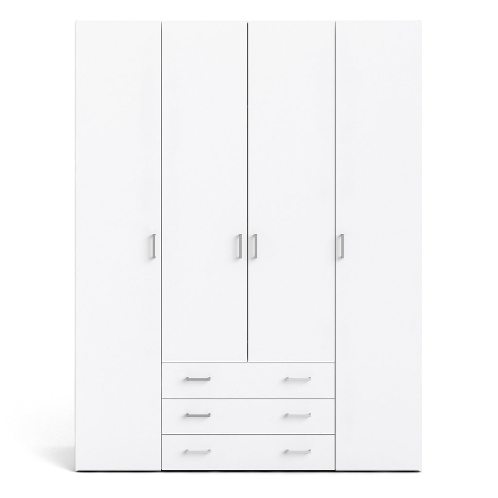Space Wardrobe 4 Doors 3 Drawers in White 2000