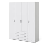 Space Wardrobe 4 Doors 3 Drawers in White 2000