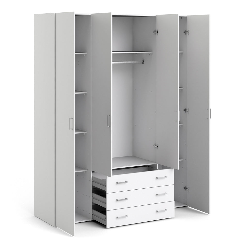 Space Wardrobe 4 Doors 3 Drawers in White 2000