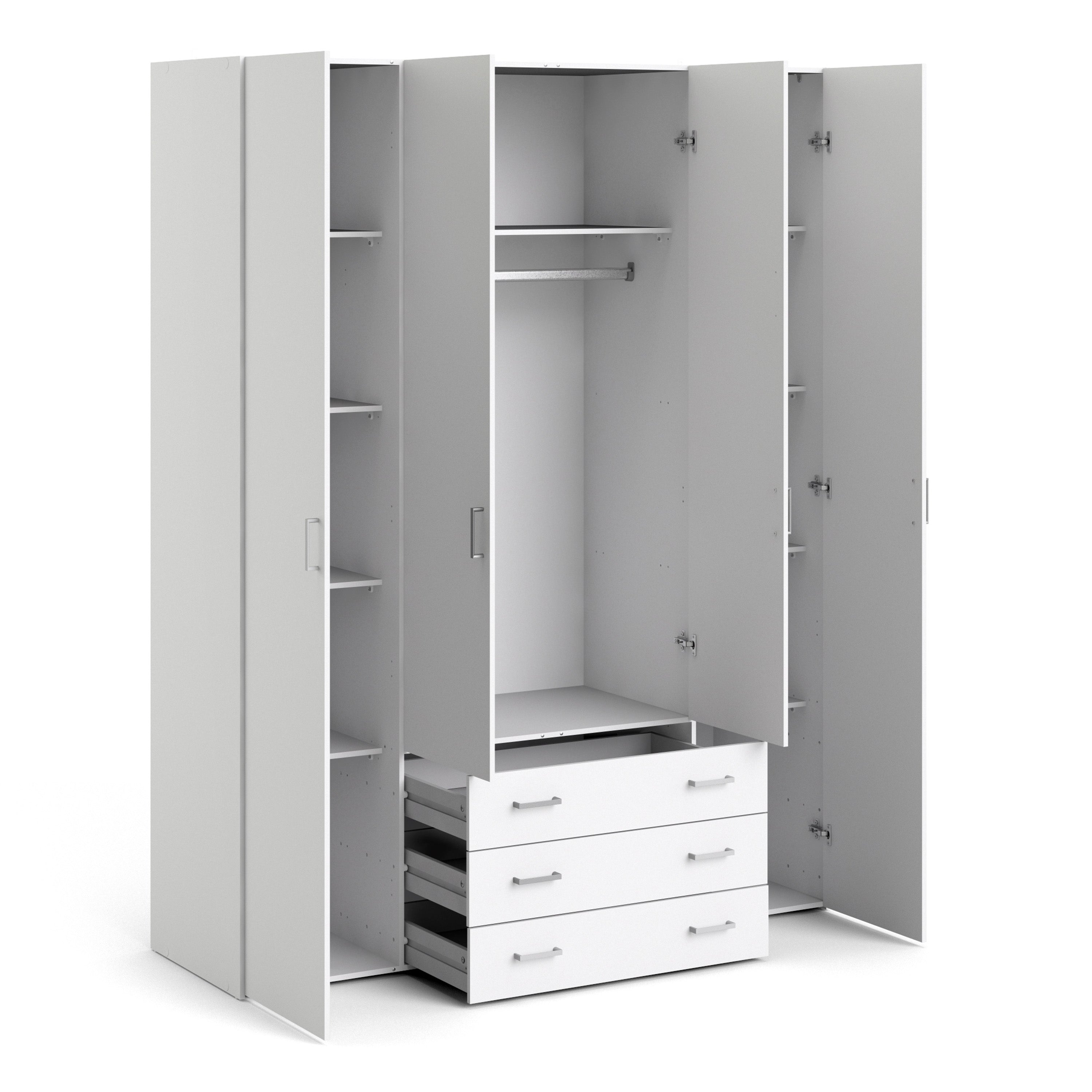 Space Wardrobe 4 Doors 3 Drawers in White 2000