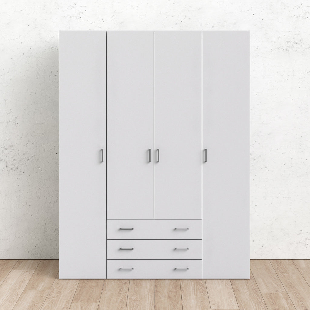 Space Wardrobe 4 Doors 3 Drawers in White 2000