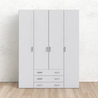 Space Wardrobe 4 Doors 3 Drawers in White 2000