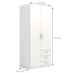 Space Wardrobe 2 Doors 3 Drawers White 1750