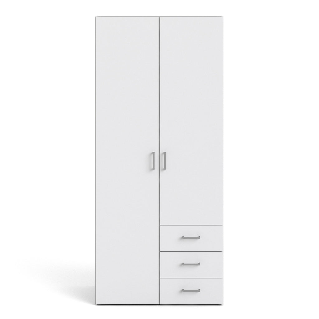 Space Wardrobe 2 Doors 3 Drawers White 1750