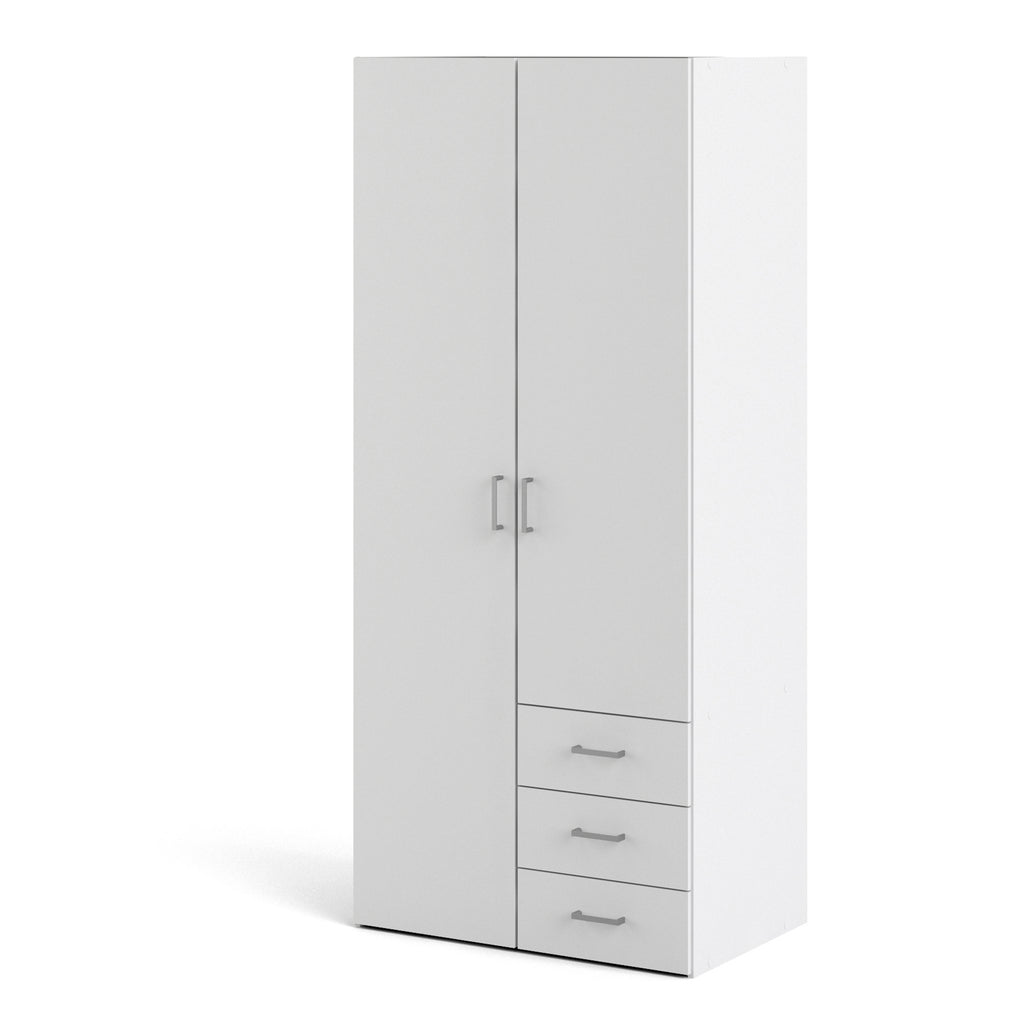 Space Wardrobe 2 Doors 3 Drawers White 1750