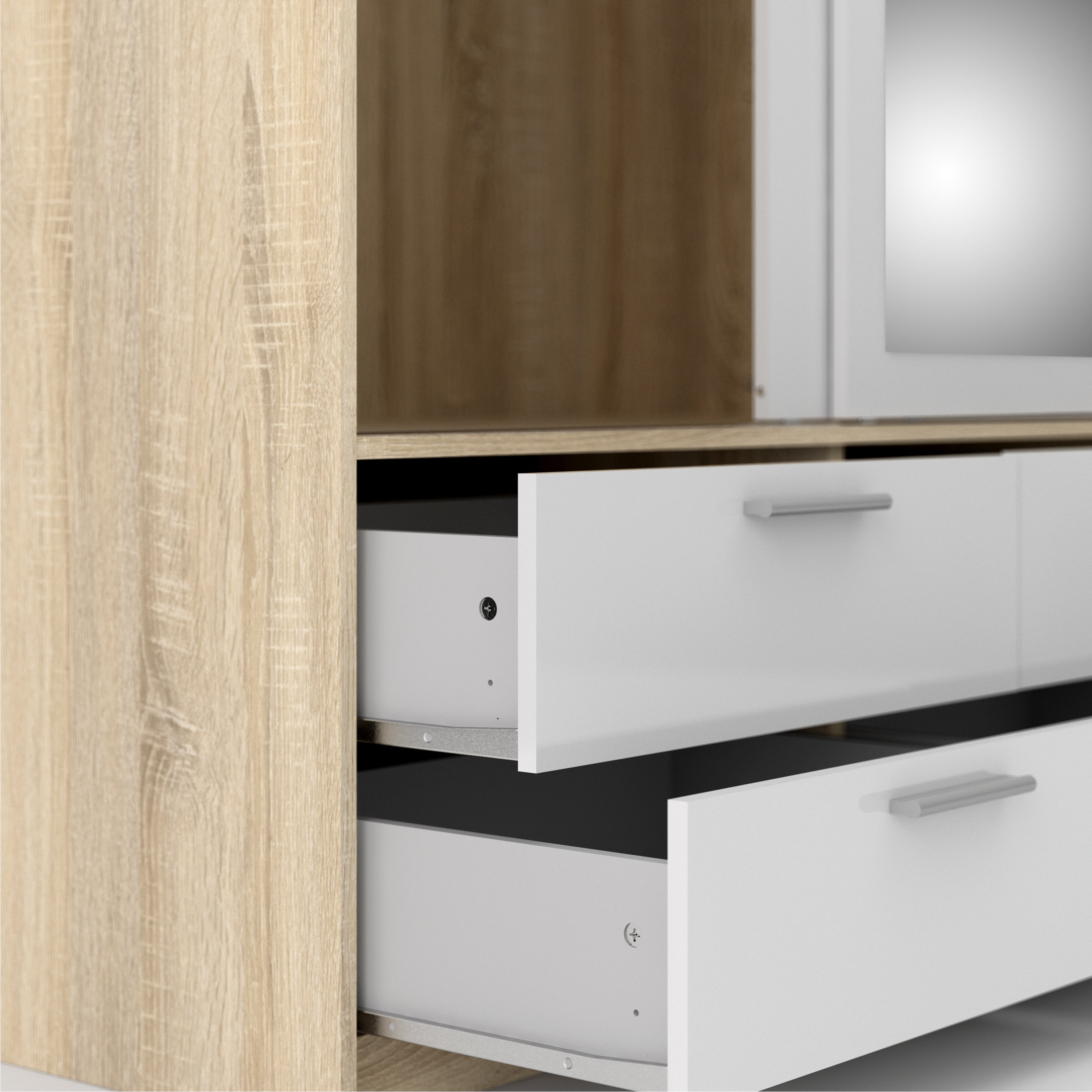 Line Wardrobe 3 Doors 6 Drawers in Oak with White High Gloss