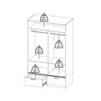 Line Wardrobe with 2 Doors 2 Drawers in White and Concrete