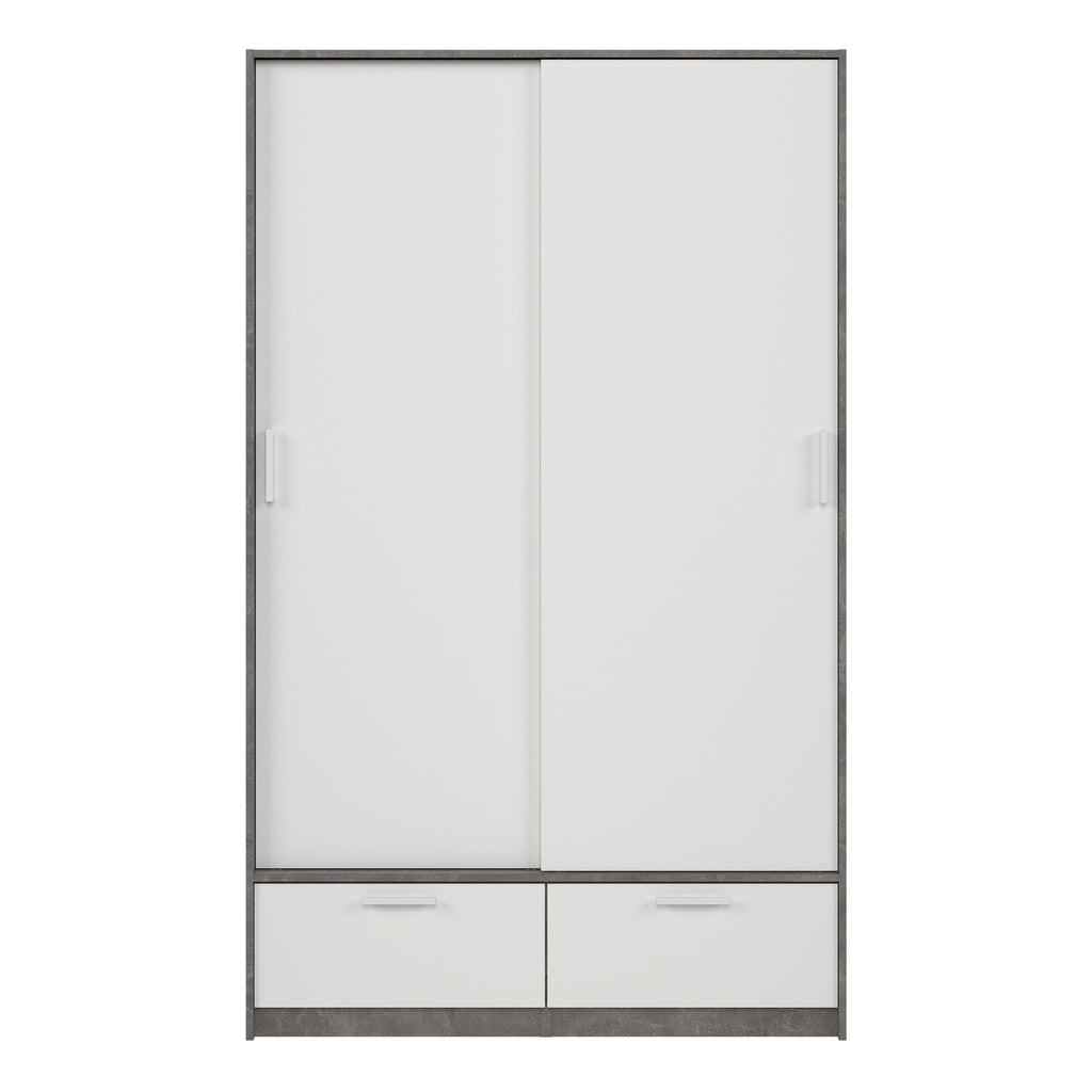 Line Wardrobe with 2 Doors 2 Drawers in White and Concrete