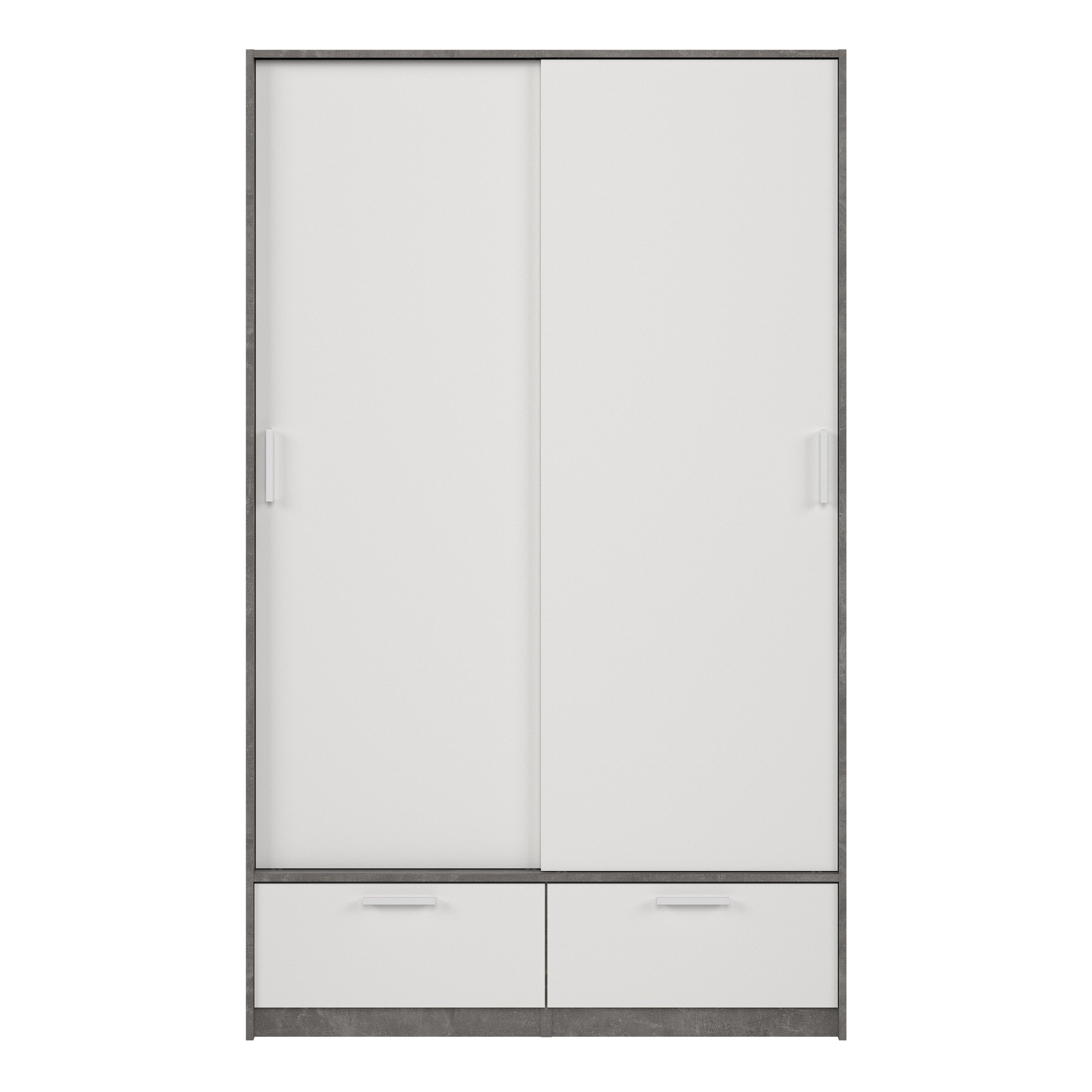 Line Wardrobe with 2 Doors 2 Drawers in White and Concrete