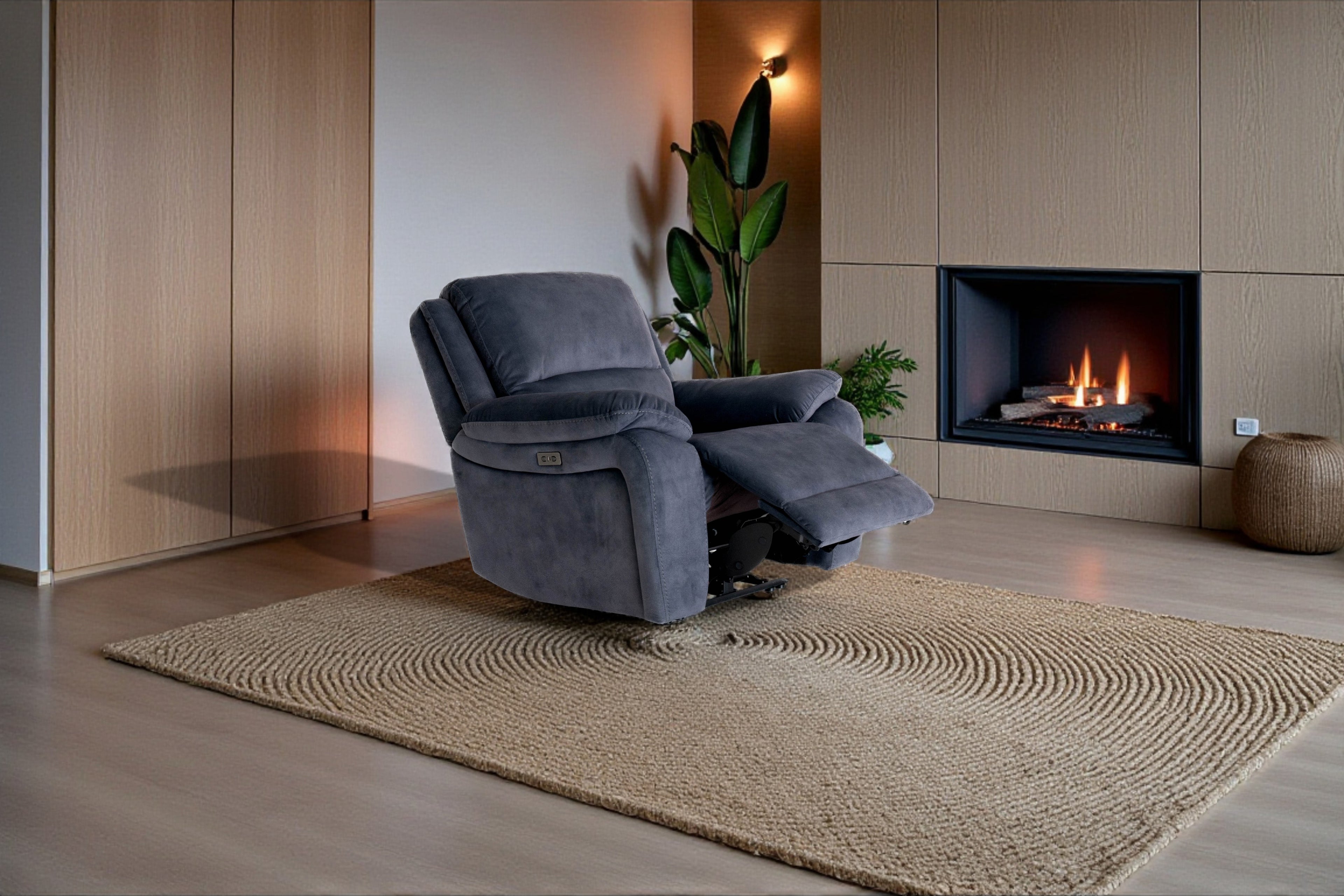 Bellagio Grey Lay-Z-Boy Style Fabric Power Recliner Arm Chair | Banks | Tampa | Santori | DFS