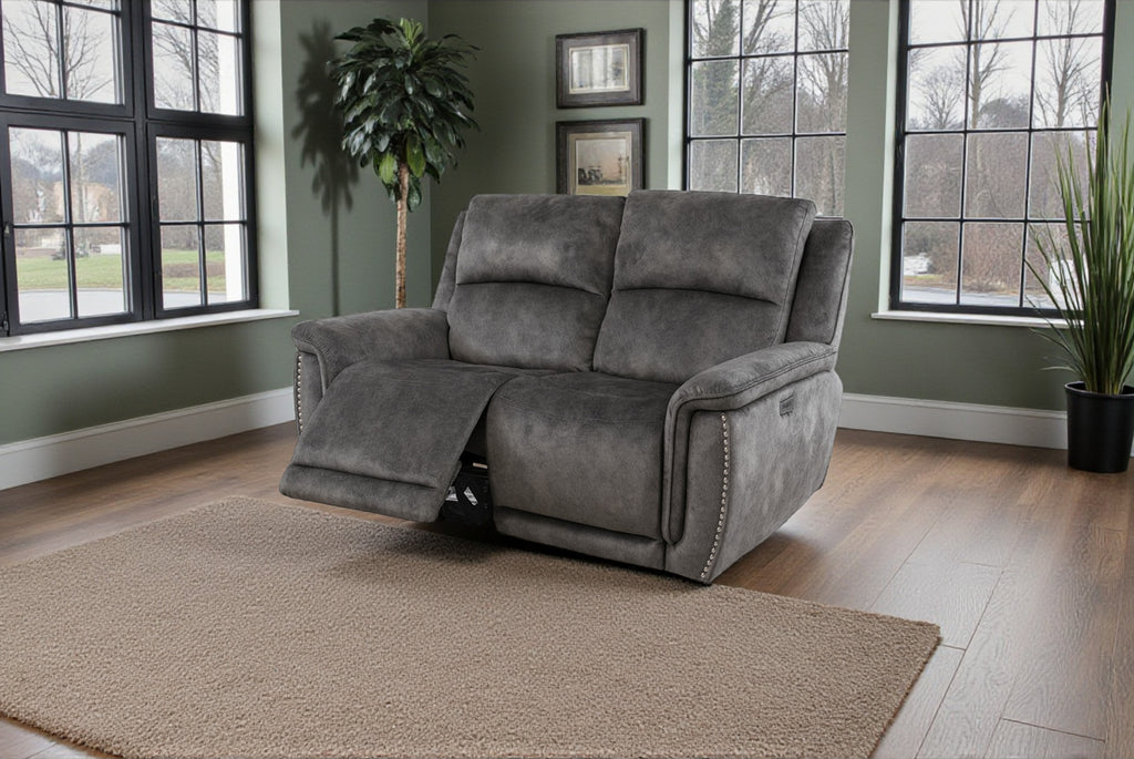 Majestic Grey Lay-Z-Boy Style Fabric Power Recliner 2 Seater Sofa