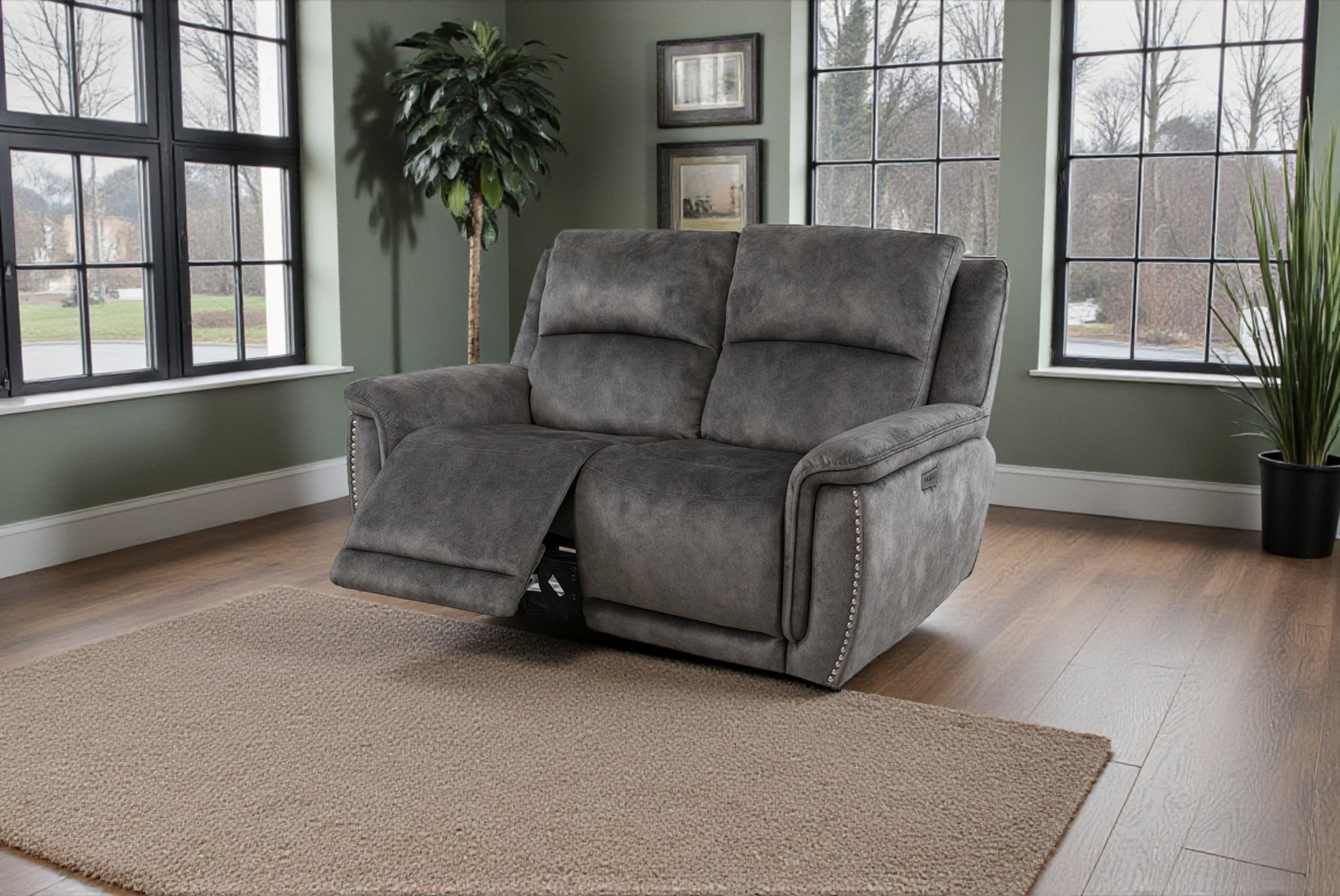 Majestic Grey Lay-Z-Boy Style Fabric Power Recliner 2 Seater Sofa