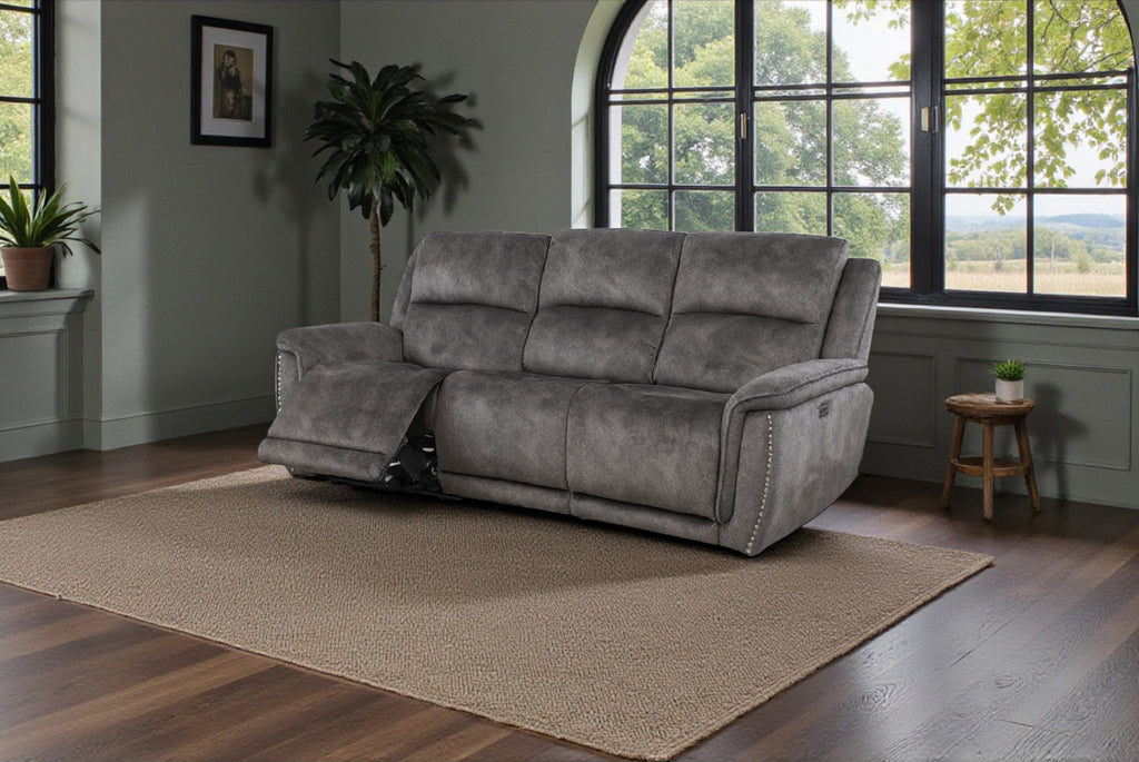 Majestic Grey Lay-Z-Boy Style Fabric Power Recliner 3 seater