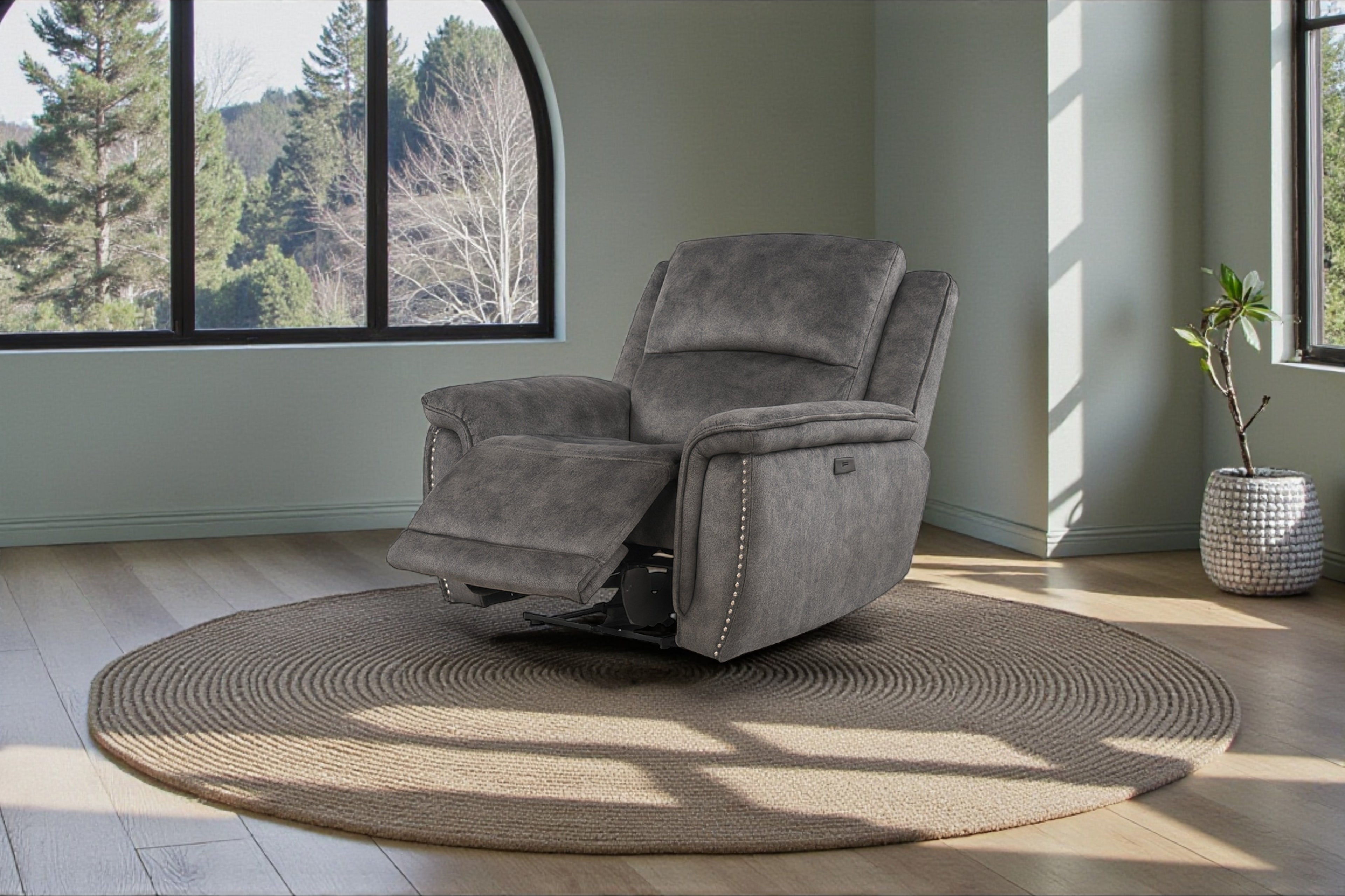 Majestic Grey Lay-Z-Boy Style Fabric Power Recliner Armchair
