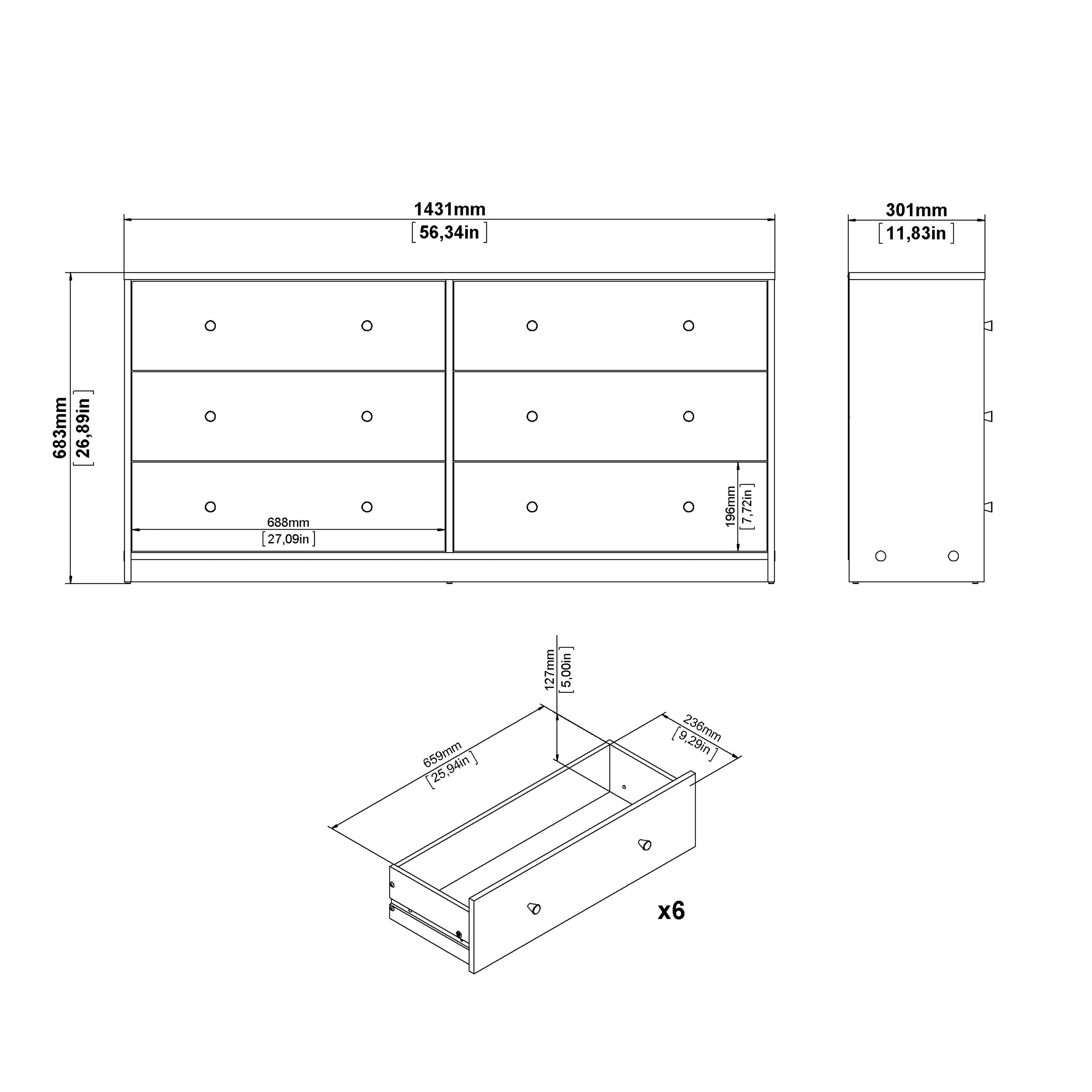May Chest of 6 Drawers (3+3) in White