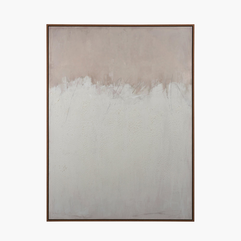 Natural and White Abstract Canvas with Natural Frame Large