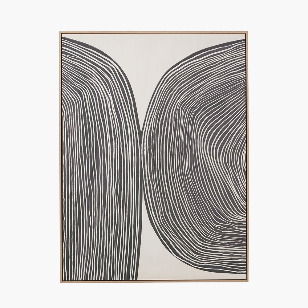 Black and Cream Abstract Canvas with Natural Frame