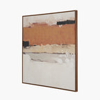 White and Terracotta Abstract Square Canvas with Oak Effect Frame