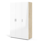 Pepe Wardrobe with 3 Doors in Oak with White High Gloss