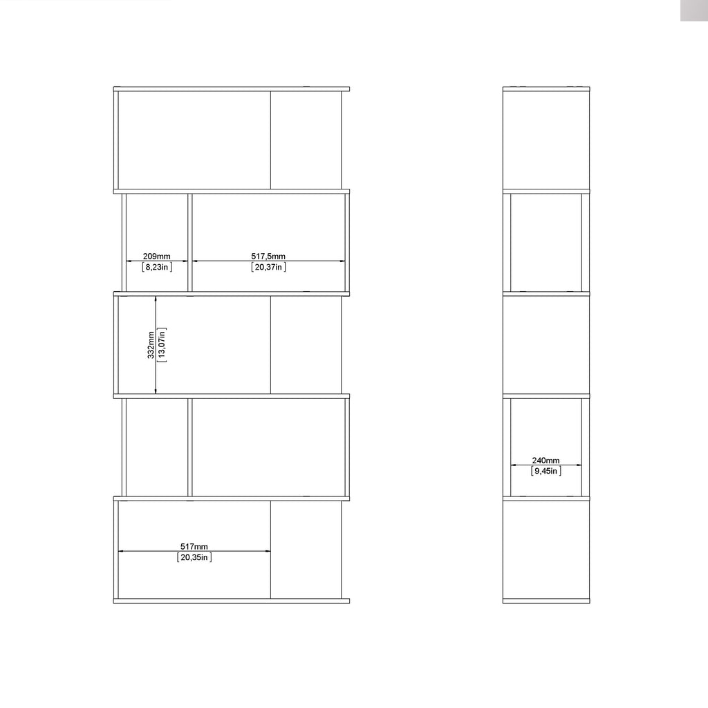 Maze Open Bookcase 4 Shelves in Jackson Hickory Oak and White