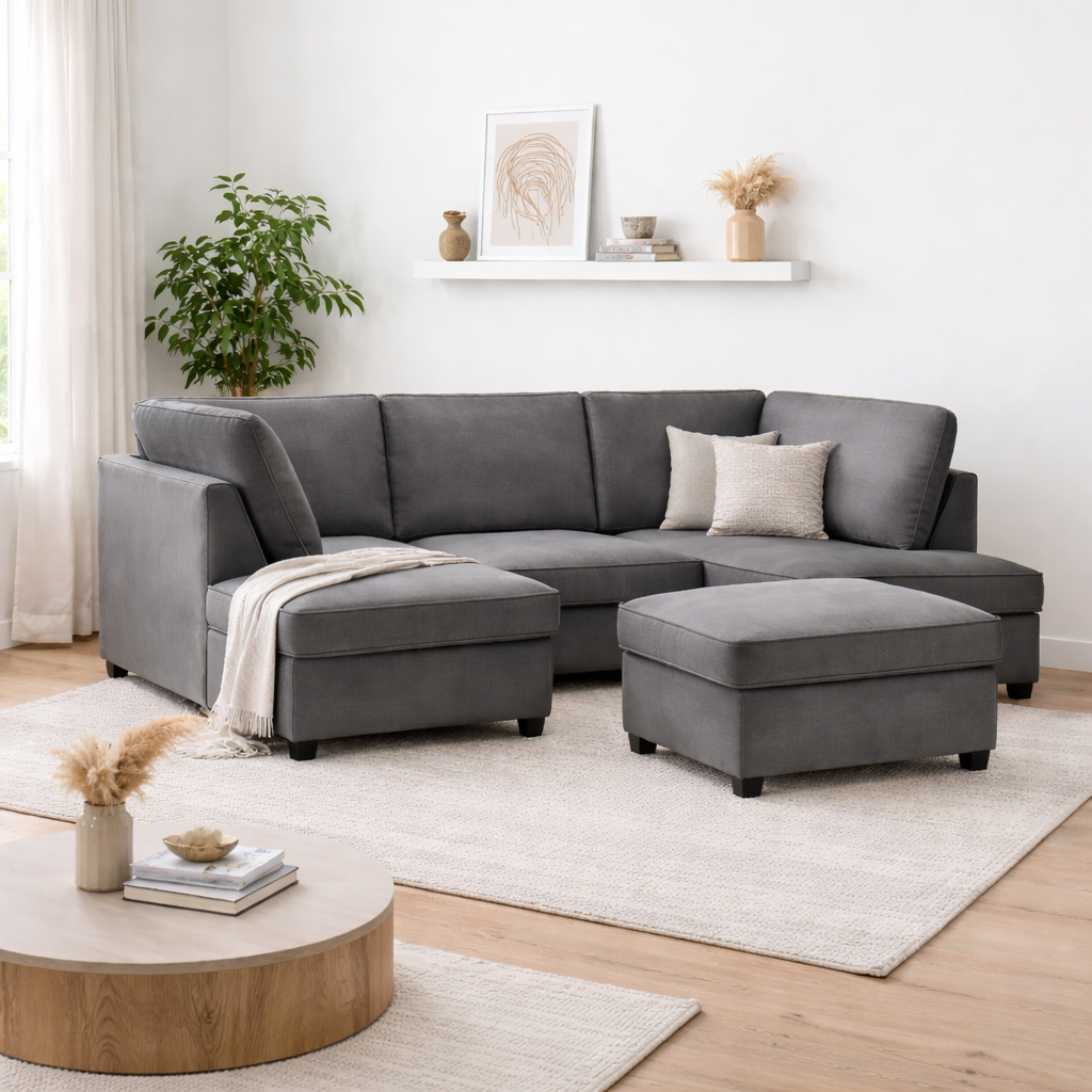 Carnaby Sofa Plush Grey U Shape Corner Morgan | Malvern | Somerford | Calix | Euphoria | Plush Style