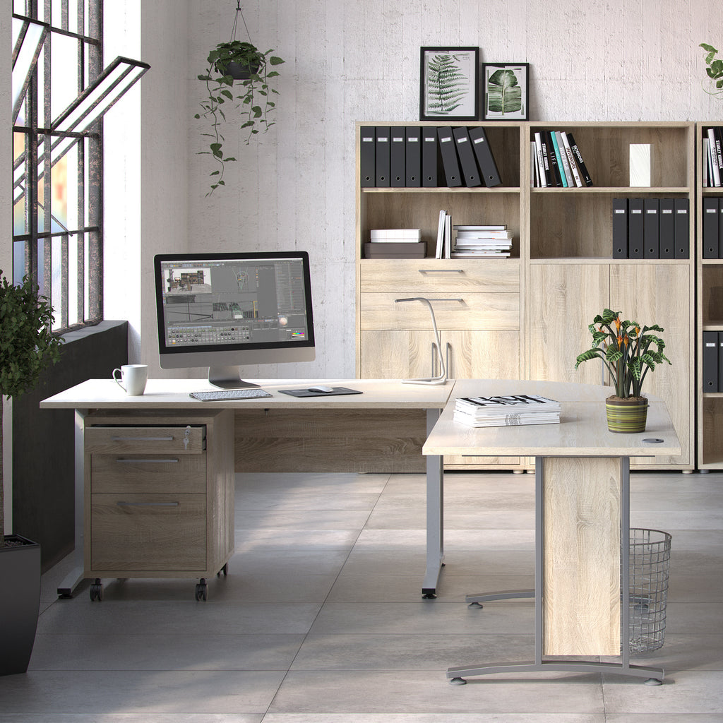 Prima Desk 150cm in Oak with Height Adjustable Legs with Electric Control in Silver Grey Steel