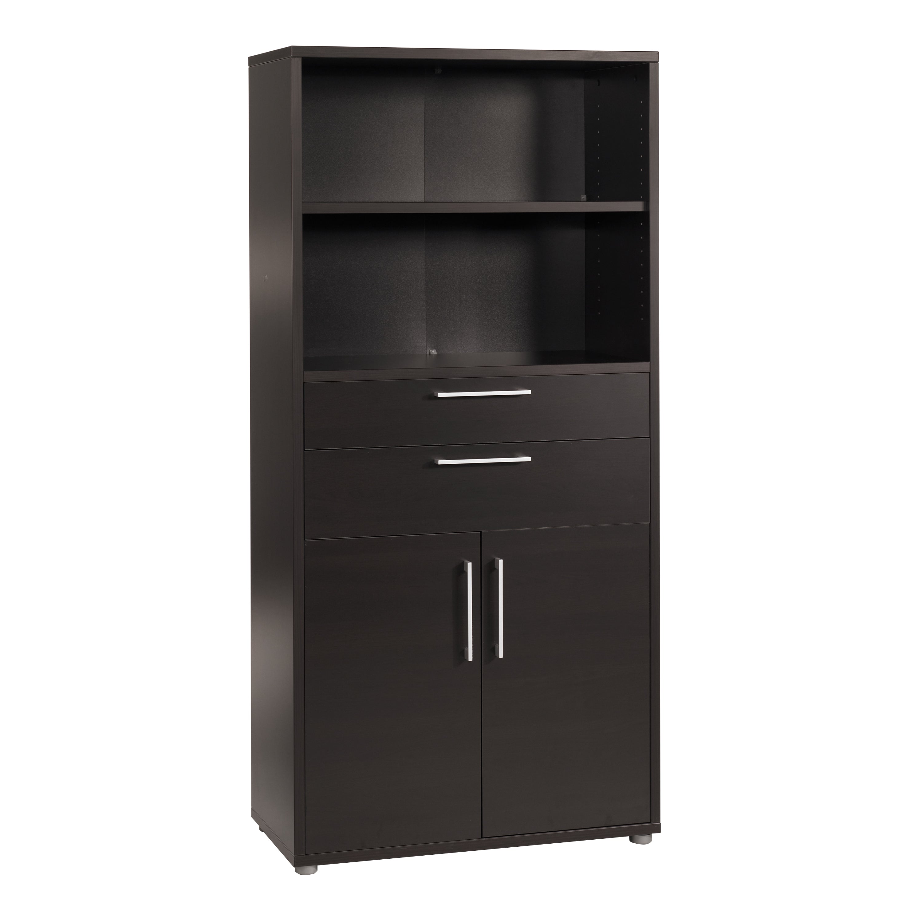 Prima Bookcase 2 Shelves with 2 Drawers and 2 Doors in Black Woodgrain