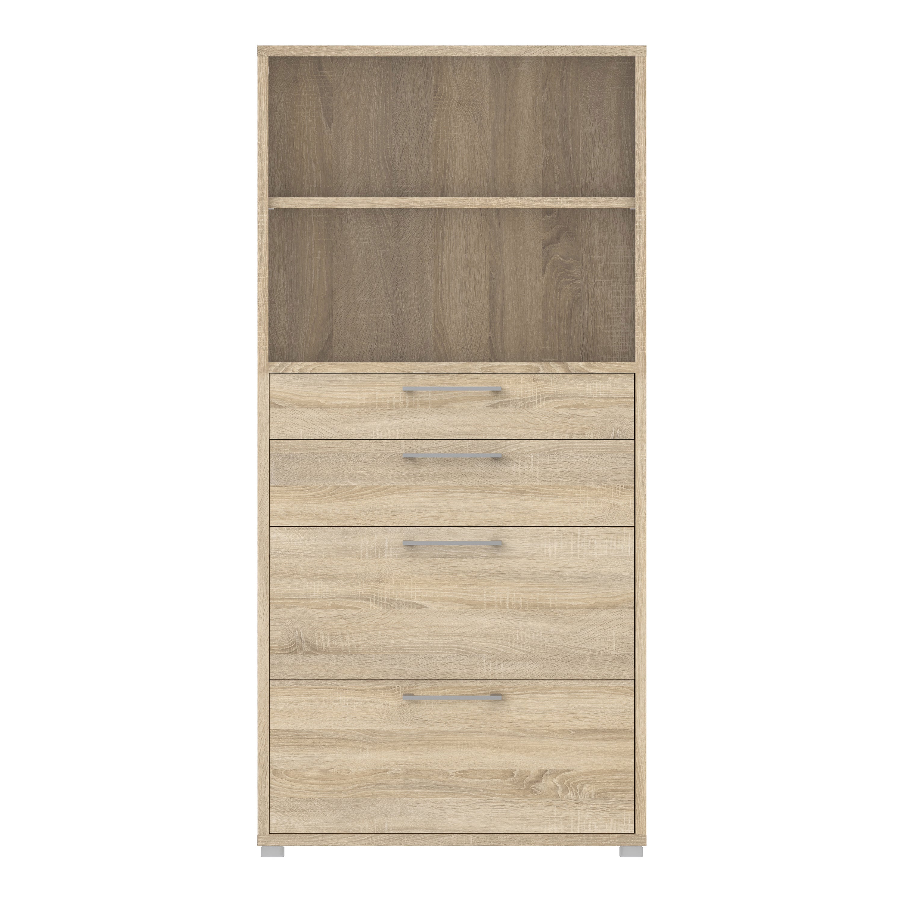 Prima Bookcase 1 Shelf with 2 Drawers 2 File Drawers in Oak