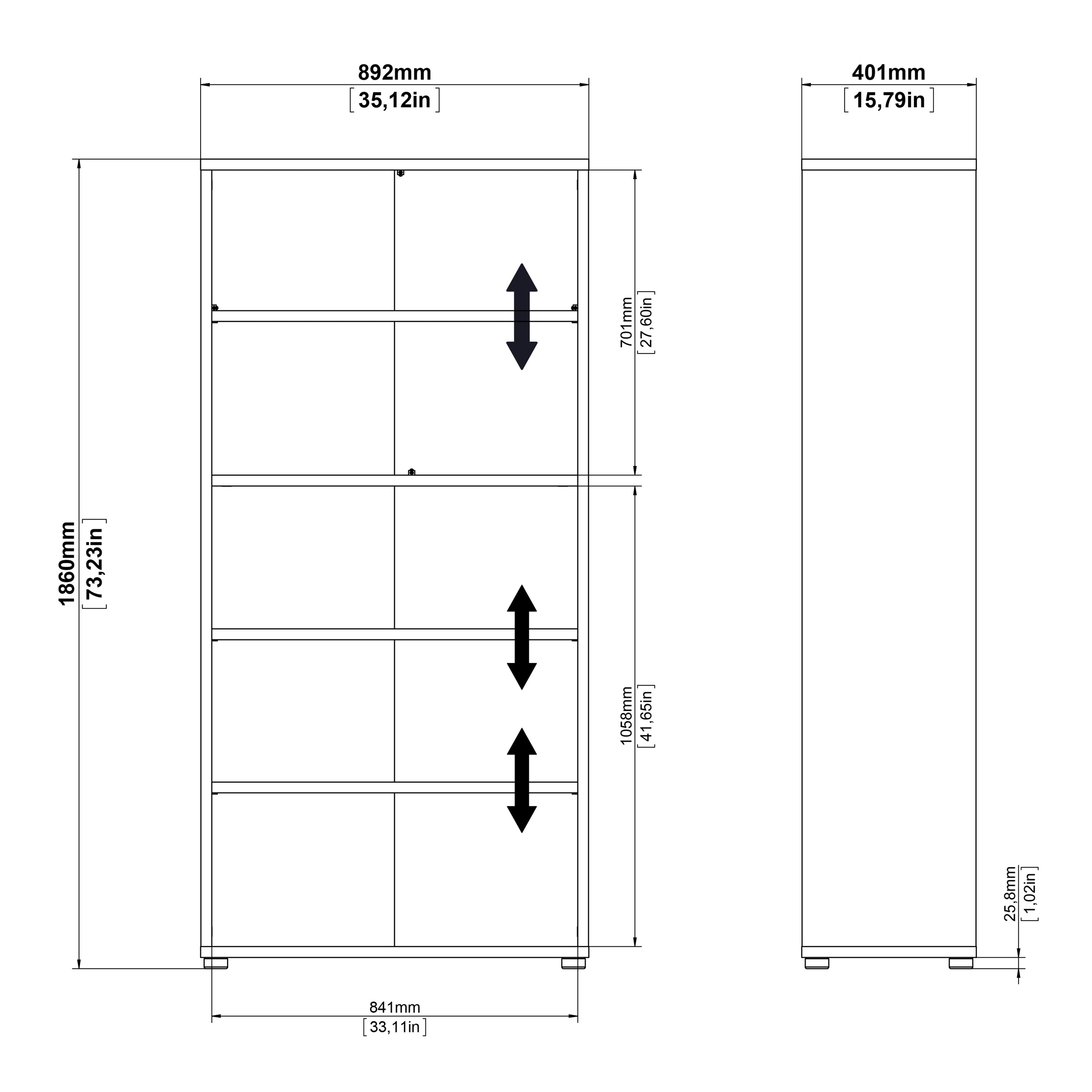Prima Bookcase 4 Shelves in Black Woodgrain