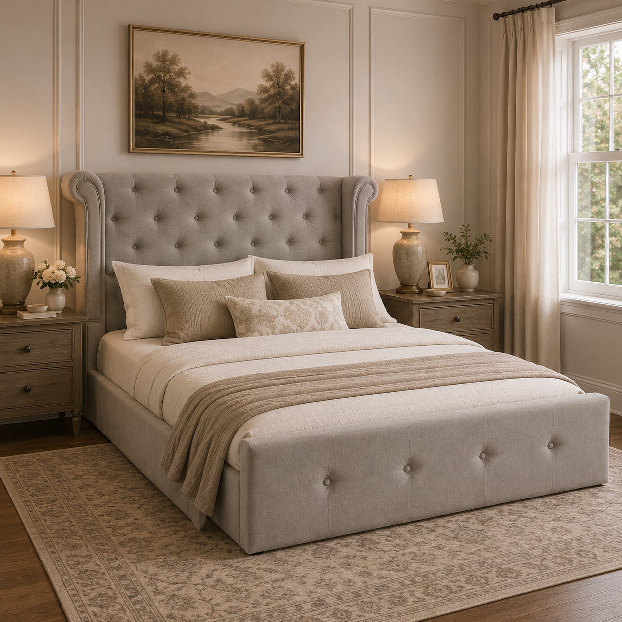 Edison Grey Brushed Velvet Ottoman King Bed