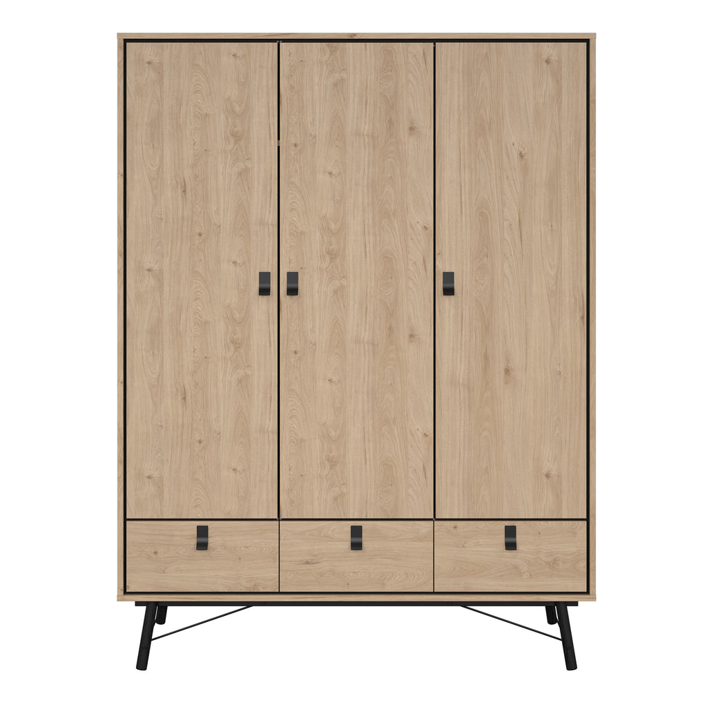 Ry Wardrobe 3 Doors 3 Drawers in Jackson Hickory Oak