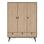 Ry Wardrobe 3 Doors 3 Drawers in Jackson Hickory Oak