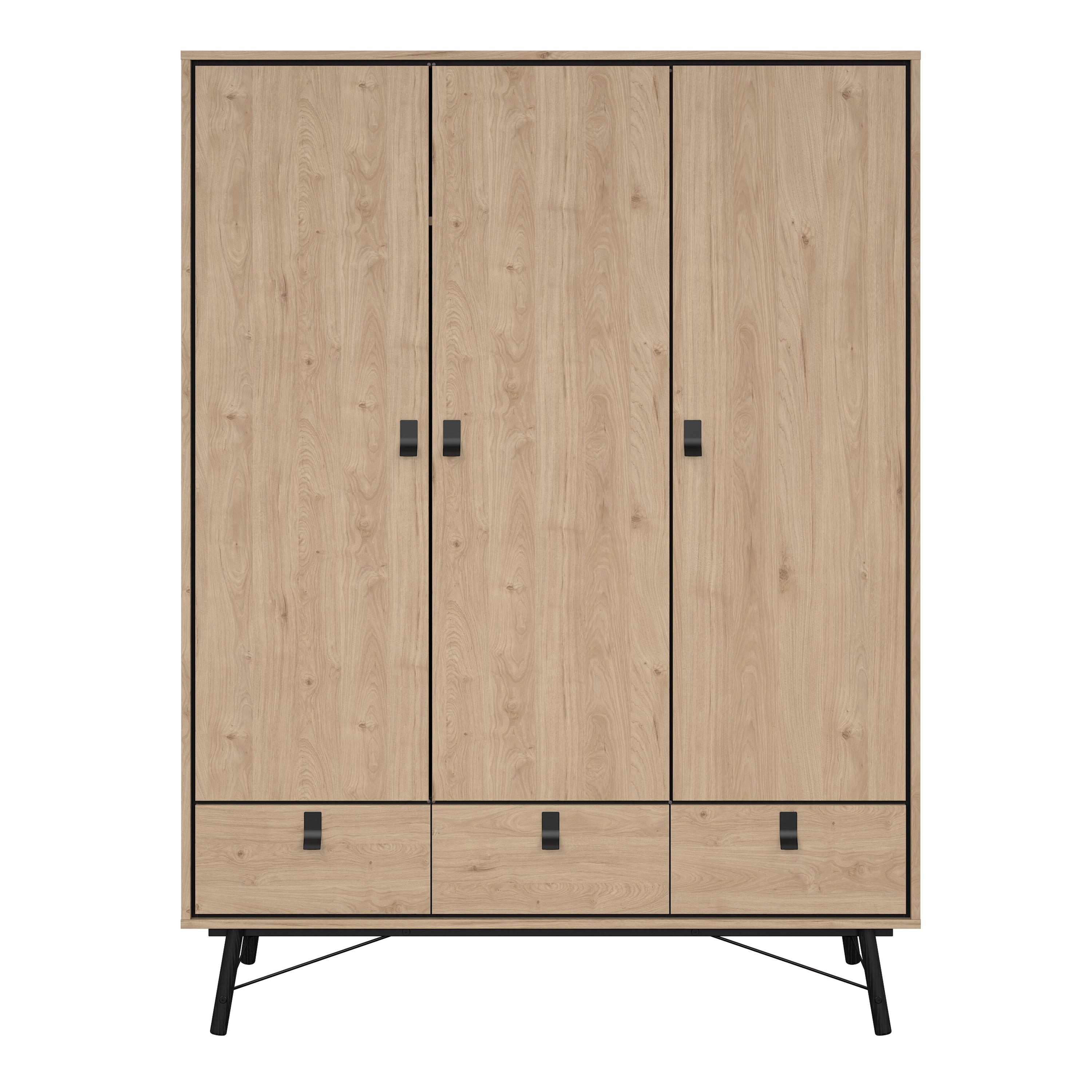 Ry Wardrobe 3 Doors 3 Drawers in Jackson Hickory Oak