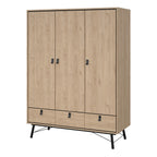 Ry Wardrobe 3 Doors 3 Drawers in Jackson Hickory Oak