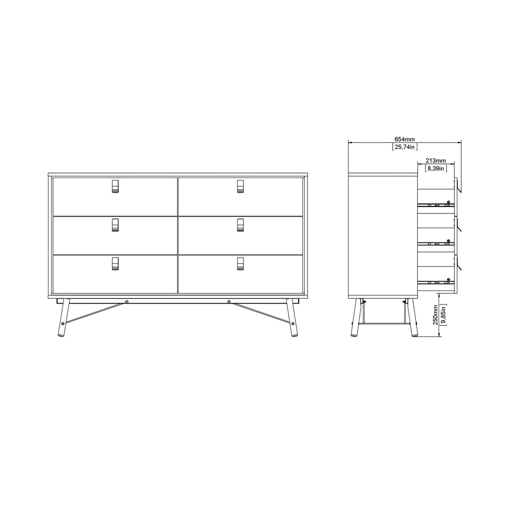 Ry Wide Double Chest of Drawers 6 Drawers in Matt Black Walnut