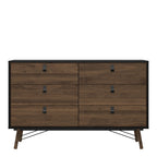 Ry Wide Double Chest of Drawers 6 Drawers in Matt Black Walnut