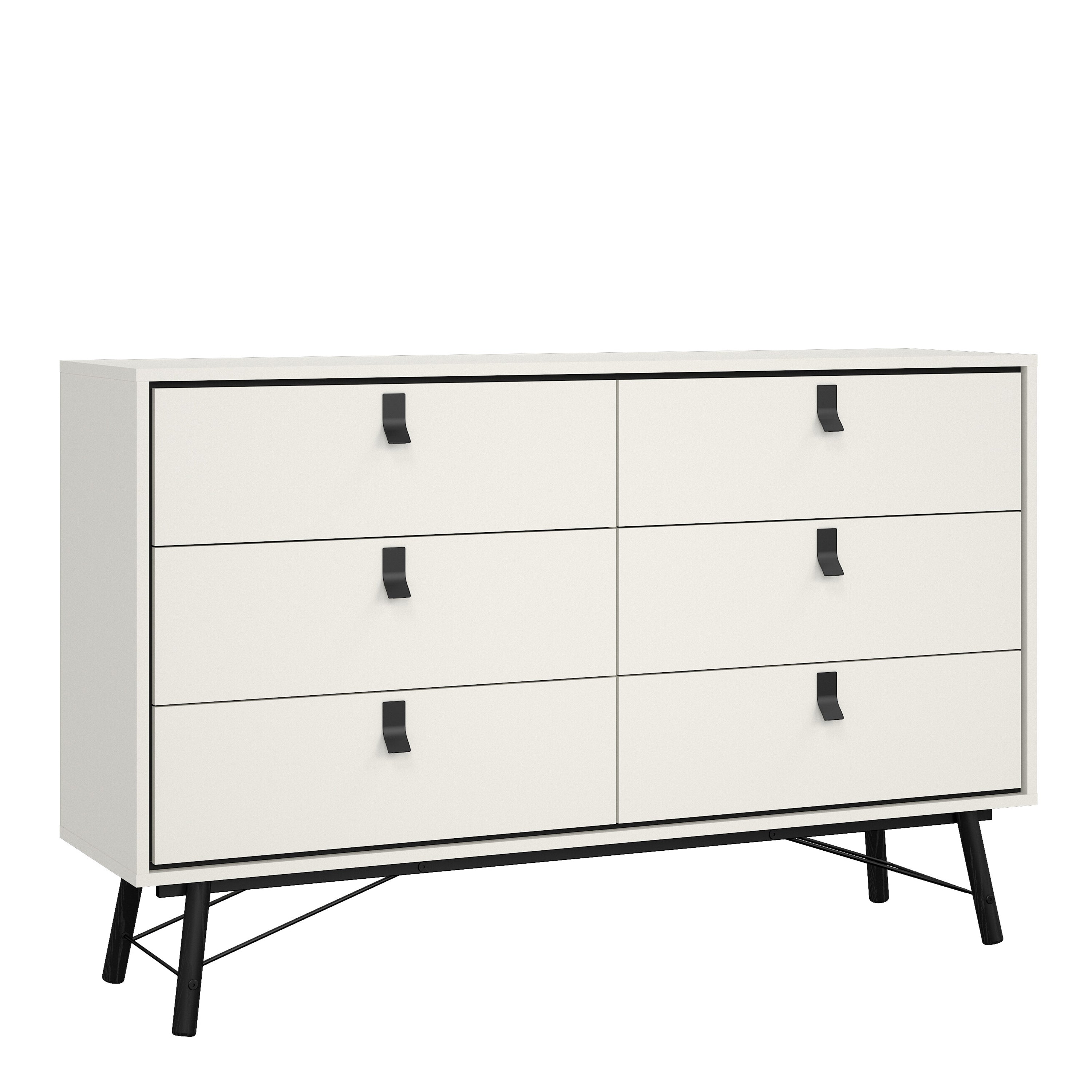 Ry Wide Double Chest of Drawers 6 Drawers in Matt White