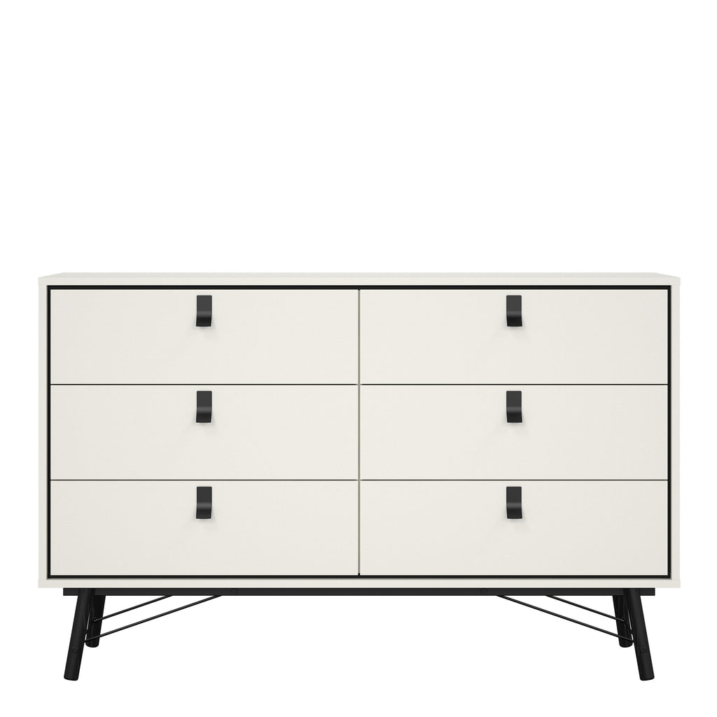 Ry Wide Double Chest of Drawers 6 Drawers in Matt White