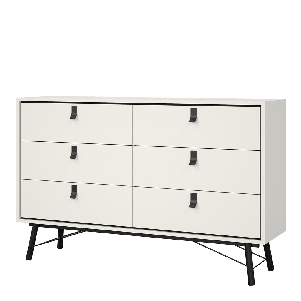 Ry Wide Double Chest of Drawers 6 Drawers in Matt White