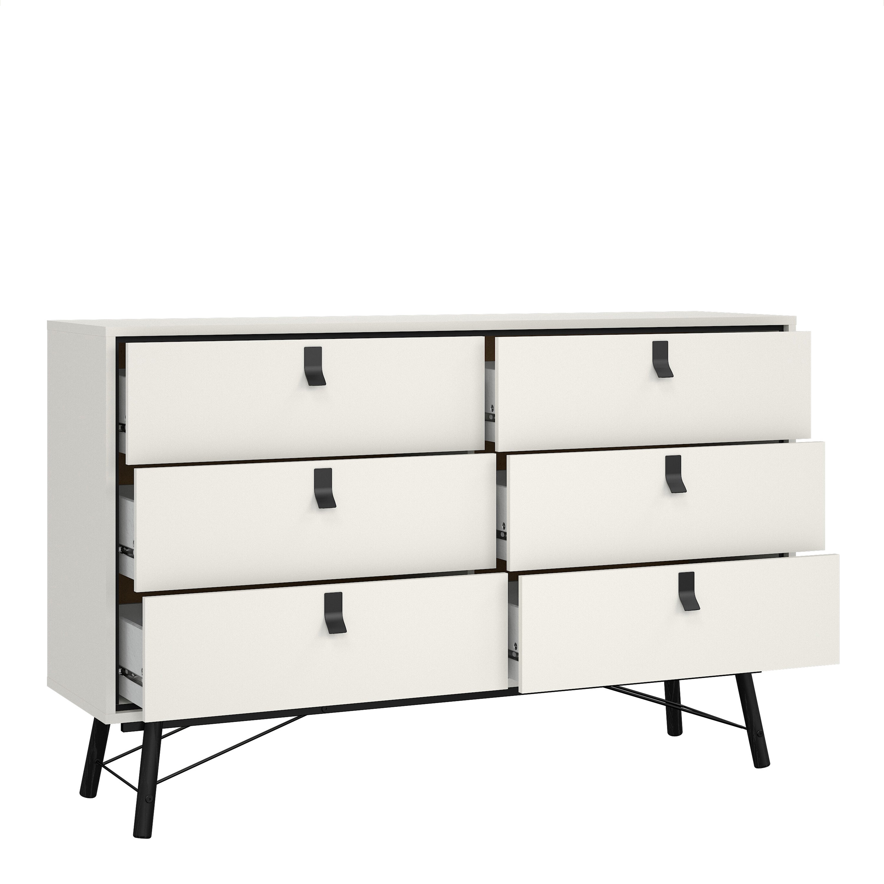 Ry Wide Double Chest of Drawers 6 Drawers in Matt White
