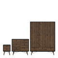 Ry Package - Wardrobe 3 Doors + 3 Drawers + Double chest 6 Drawers + Bedside Cabinet 2 Drawers in Matt Black Walnut
