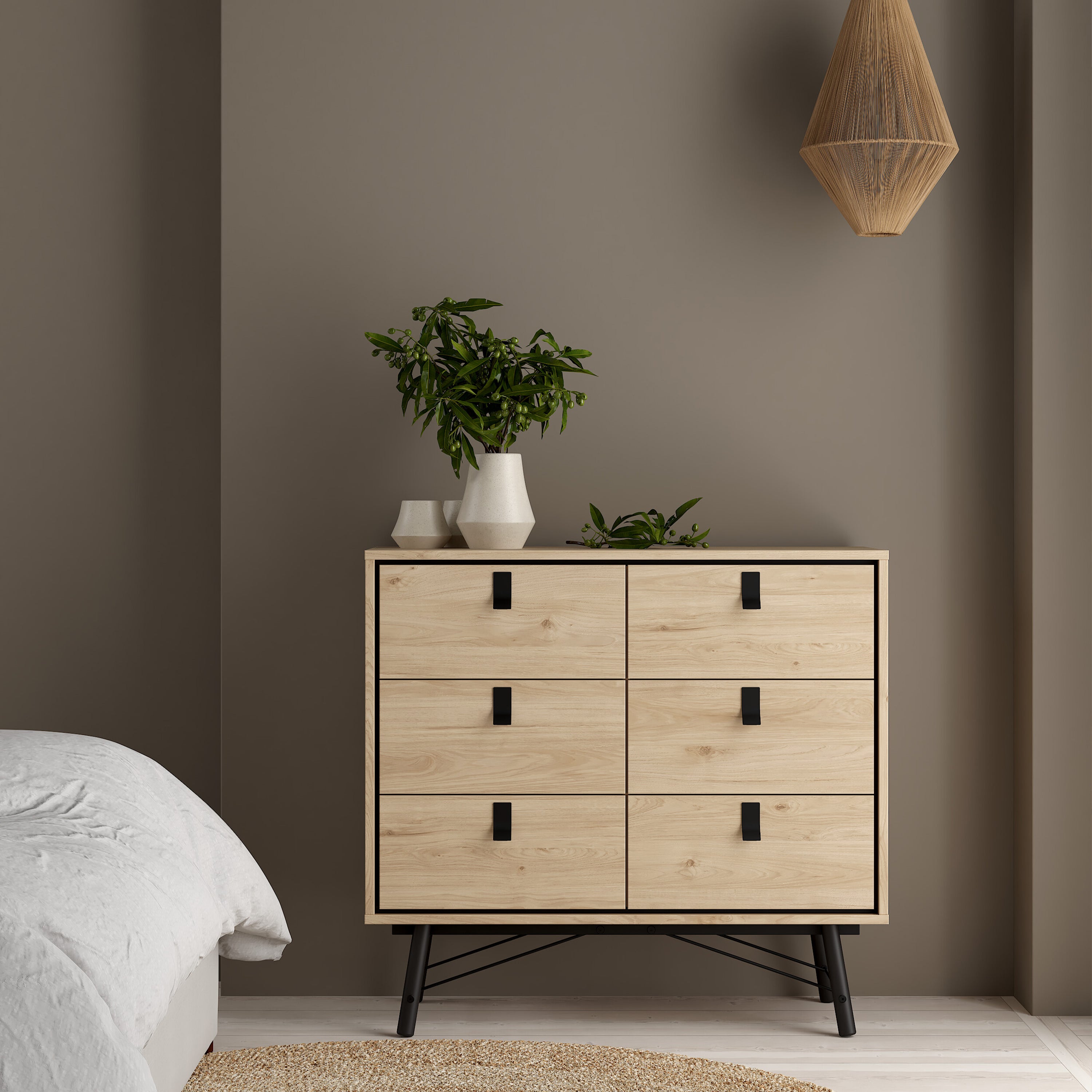 Ry Package - Wardrobe 3 Doors + 3 Drawers + Double Chest 6 Drawers + Bedside Cabinet 2 Drawers in Jackson Hickory Oak